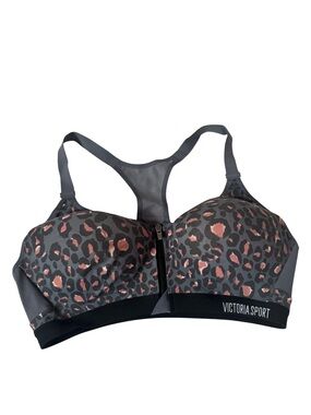 Victoria's Secret Leopard-Print Front Zip Sports Bra in Gray and Rose